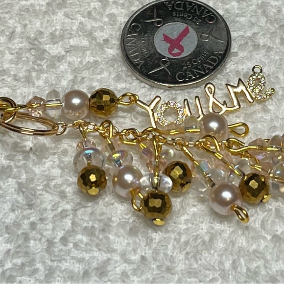 Purse bling keychain or laptop clip -gold and white pearl - Picture 5 of 12
